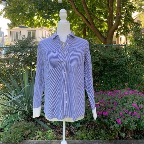 10 Derek Lam Crosby Striped Two Tone Button Down - Picture 1 of 8